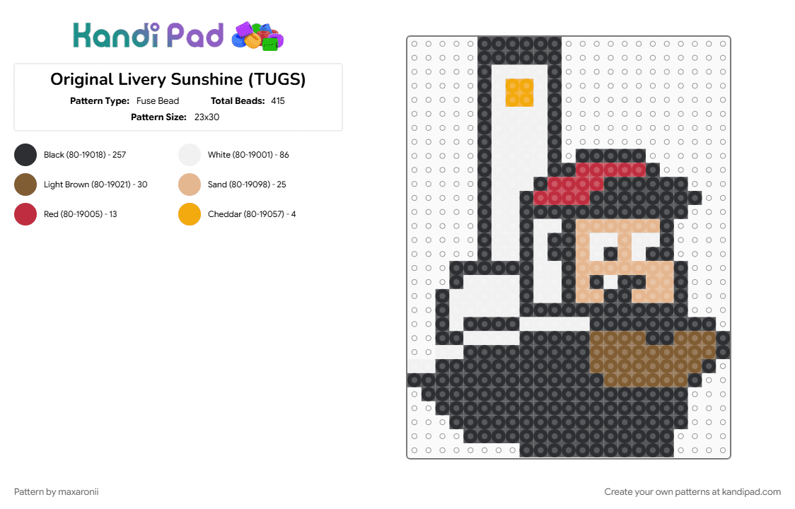 Original Livery Sunshine (TUGS) - Fuse Bead Pattern by maxaronii on Kandi Pad - beige, black, boat, cartoon, chibi, kids show, retro, sunshine, tan, tugboat, tugs, white