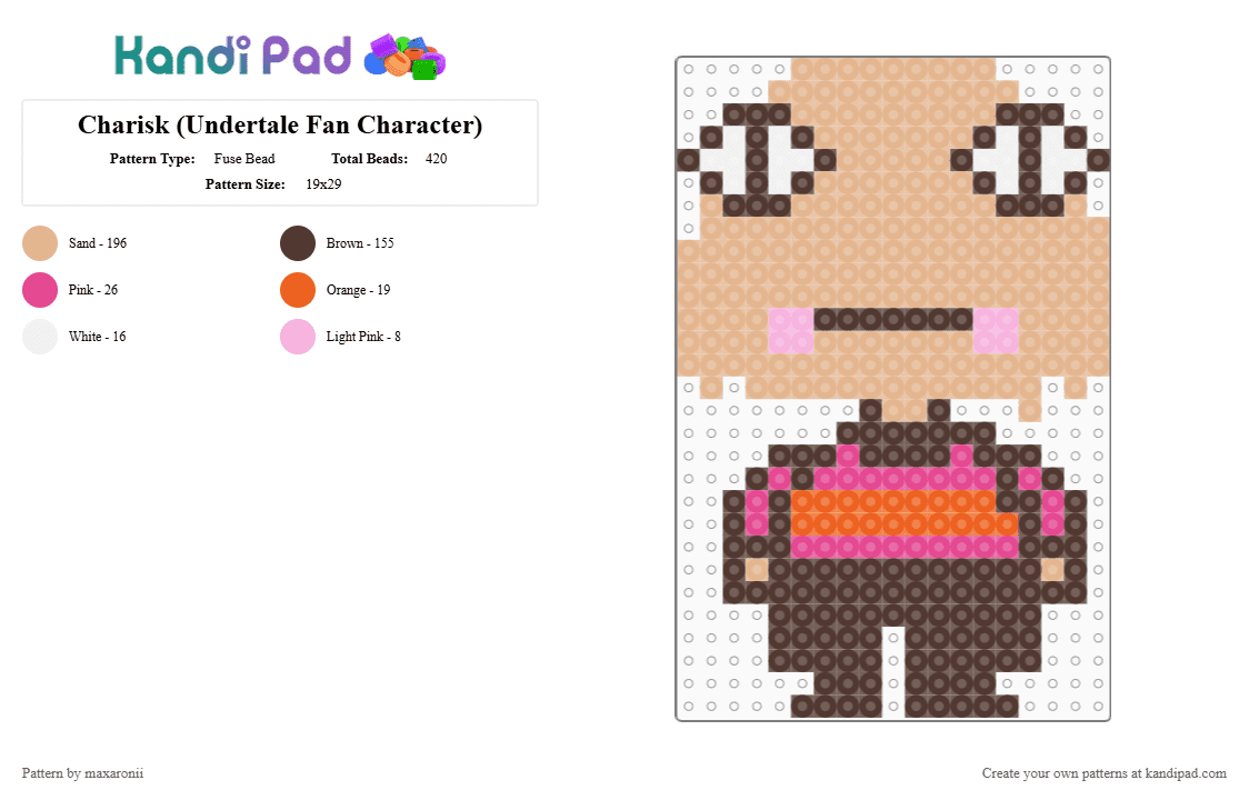 Charisk (Undertale Fan Character) - Fuse Bead Pattern by maxaronii on Kandi Pad - beige, brown, chara, charisk, cursed, deltarune, frisk, joke, meme, undertale