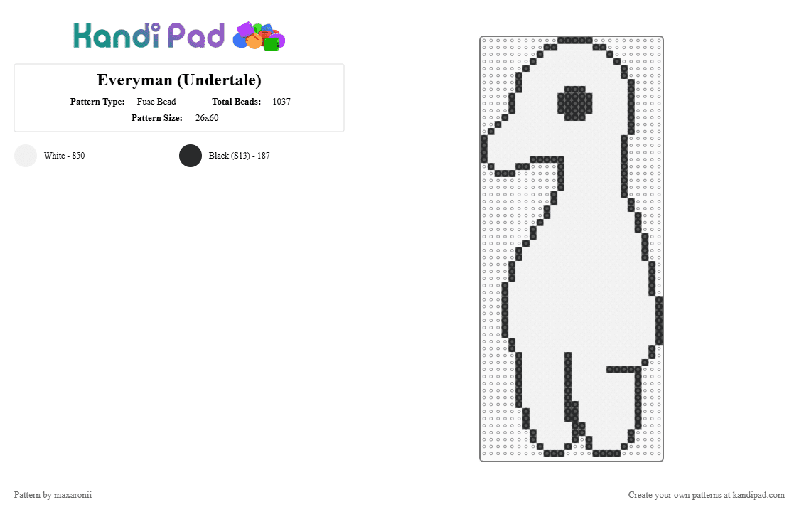 Everyman (Undertale) - Fuse Bead Pattern by maxaronii on Kandi Pad - deltarune, everyman, frisk, papyrus, sans, toby fox, undertale, video game sprite, white