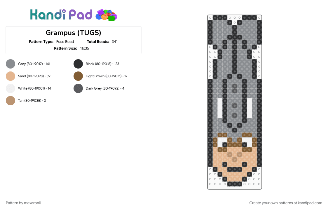 Grampus (TUGS) - Fuse Bead Pattern by maxaronii on Kandi Pad - cartoon, character, grampus, gray, naval, submarine, tugboat, tugs