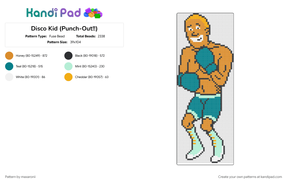Disco Kid (Punch-Out!!) - Fuse Bead Pattern by maxaronii on Kandi Pad - boxer, boxing, disco kid, game sprite, gaming, little mac, orange, punch out, retro