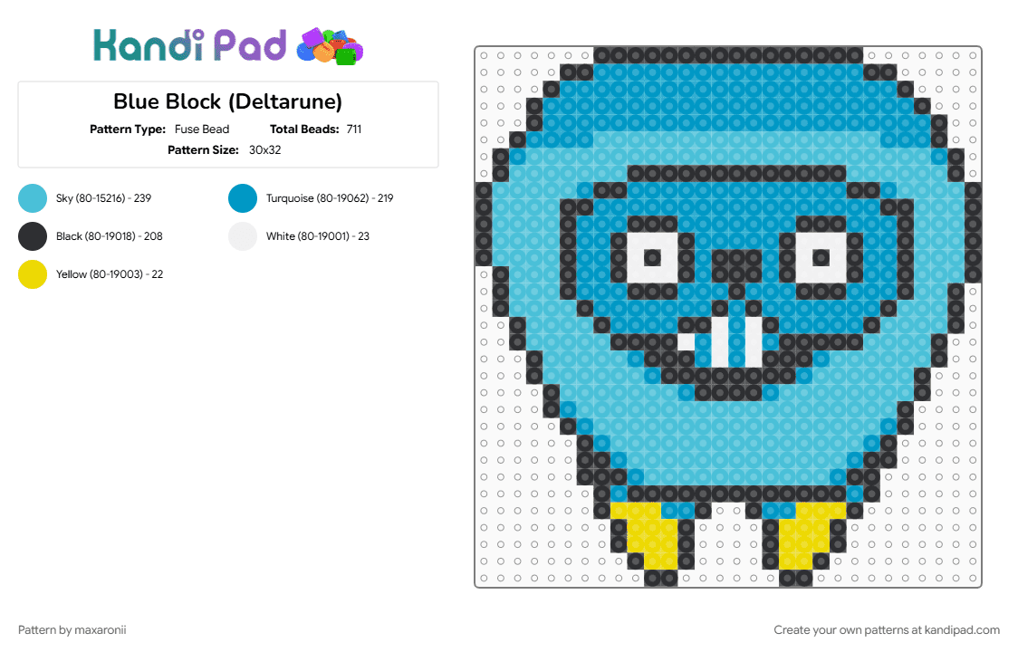 Blue Block (Deltarune) - Fuse Bead Pattern by maxaronii on Kandi Pad - blockster, character, deltarune, deltarune chapter 1, gaming, light blue, npc, undertale