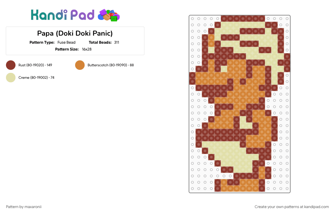Papa (Doki Doki Panic) - Fuse Bead Pattern by maxaronii on Kandi Pad - character, doki doki panic, game sprite, gaming, papa, red, retro, video game