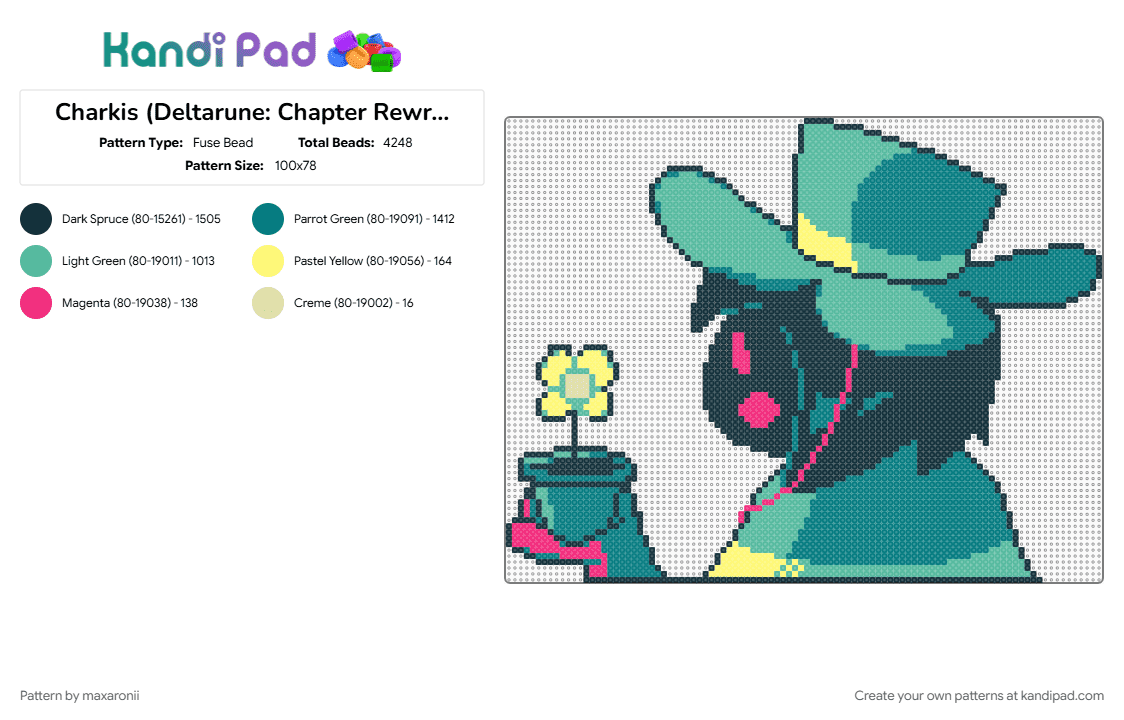 Charkis (Deltarune: Chapter Rewritten) - Fuse Bead Pattern by maxaronii on Kandi Pad - character, charkis, deltarune, fan character, game sprite, gaming, teal, undertale, video game