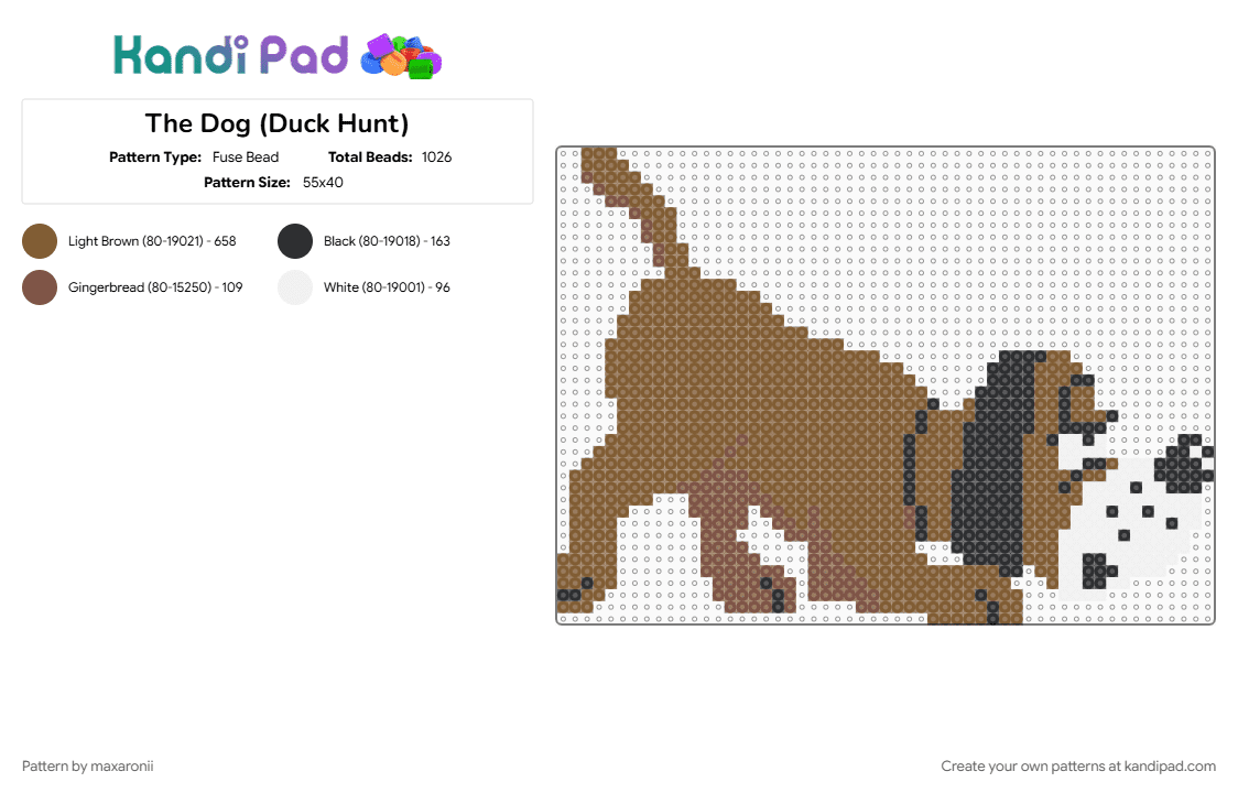 The Dog (Duck Hunt) - Fuse Bead Pattern by maxaronii on Kandi Pad - animal, character, dog, dogs, duck hunt, game sprite, nes, retro, tan