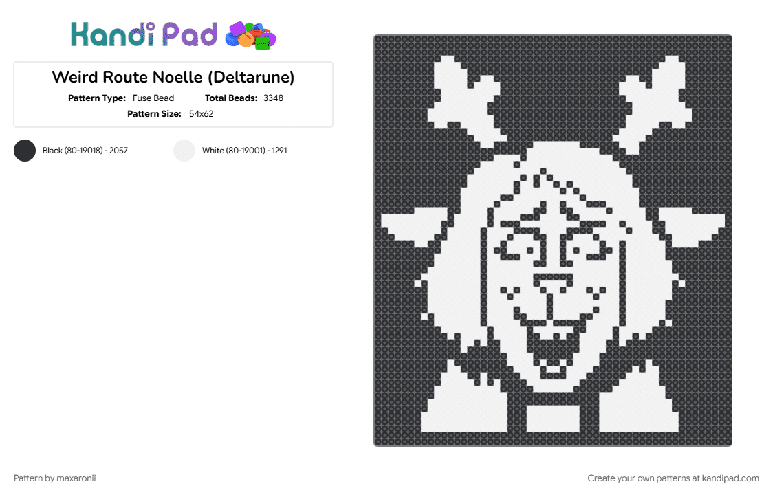 Weird Route Noelle (Deltarune) - Fuse Bead Pattern by maxaronii on Kandi Pad - black, character, deltarune, deltarune chapter 5, game sprite, gaming, noelle, portrait, video game, white