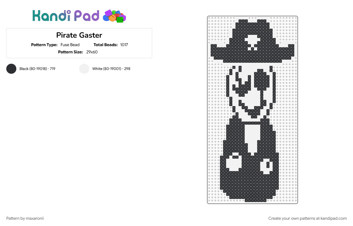 Pirate Gaster - Fuse Bead Pattern by maxaronii on Kandi Pad - black, deltarune, gaster, indie game, joke, meme, pirate, pirate gaster, undertale, white