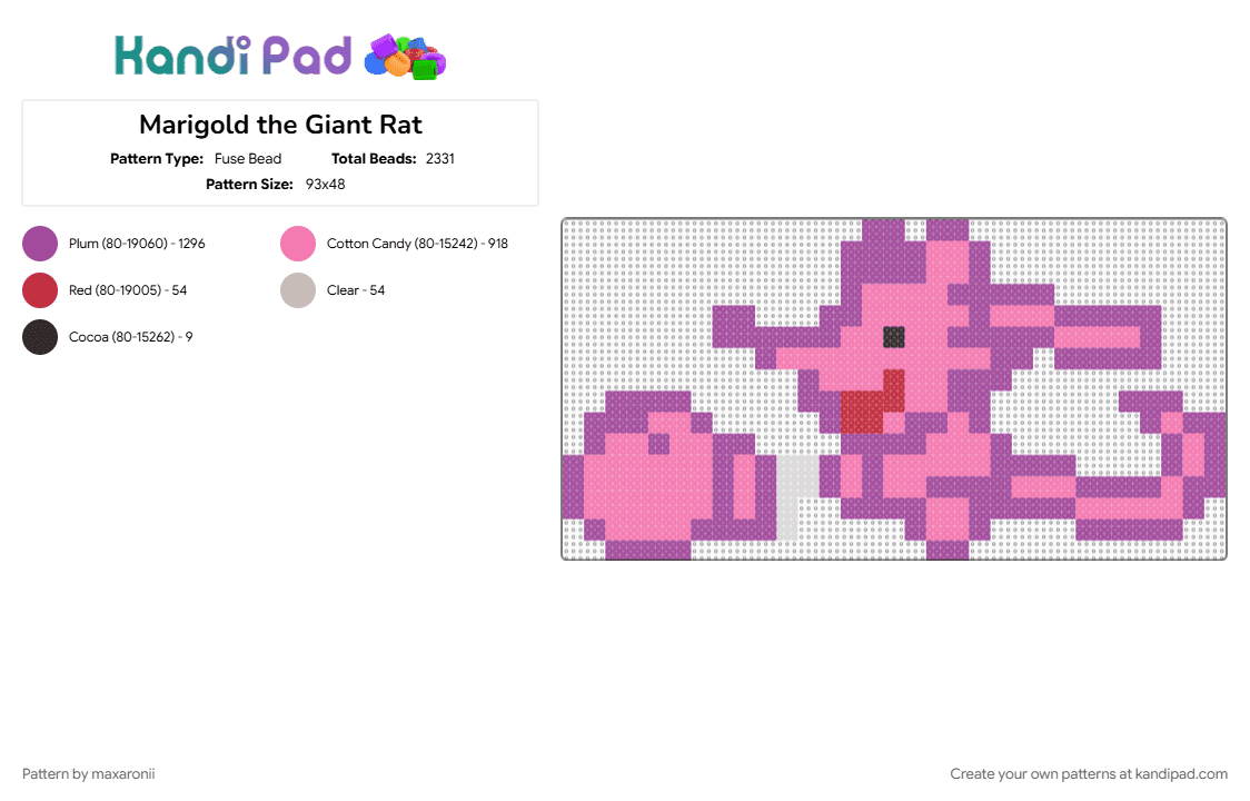 Marigold the Giant Rat - Fuse Bead Pattern by maxaronii on Kandi Pad - character, deltarune, deltarune chapter 5, marigold, marigold the giant rat, pink, rat, undertale, video game