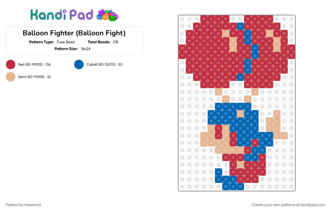 Balloon Fighter (Balloon Fight) - Fuse Bead Pattern by maxaronii on Kandi Pad - balloon, balloon fight, character, game sprite, nintendo, red, retro, video game