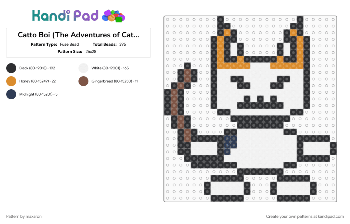 Catto Boi (The Adventures of Catto Boi) - Fuse Bead Pattern by maxaronii on Kandi Pad - animal, cat, catto boi, character, creepypasta, game sprite, indie game, orange, platformer, white