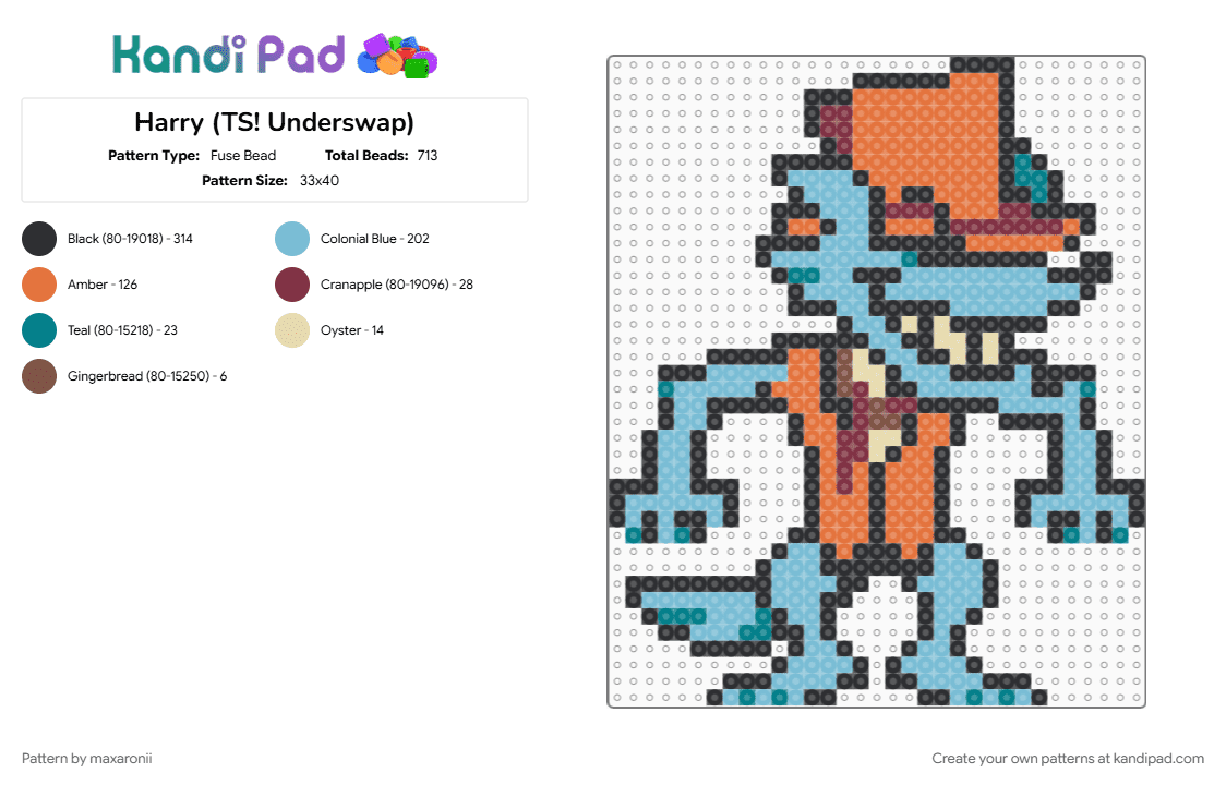 Harry (TS!Underswap) - Fuse Bead Pattern by maxaronii on Kandi Pad - black, character, fan character, gaming, harry, light blue, orange, underswap, undertale, undertale au, video game