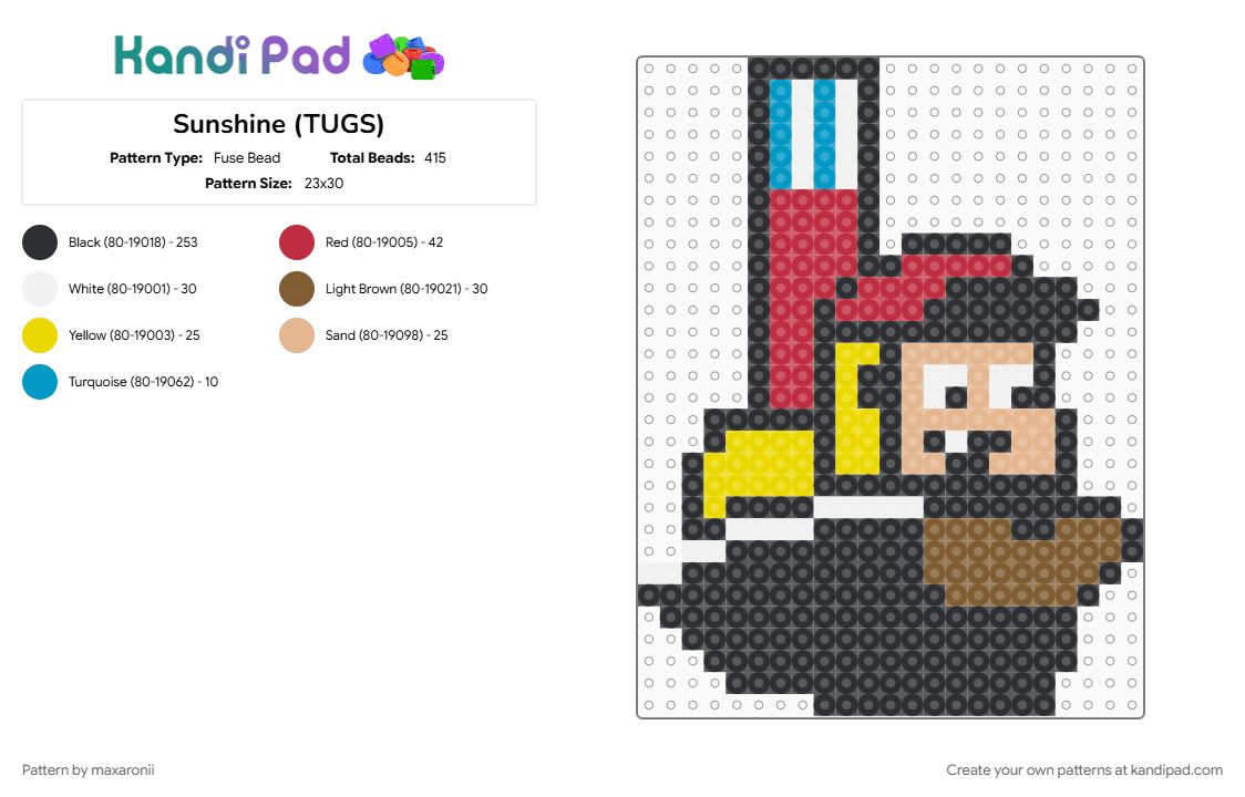 Sunshine (TUGS) - Fuse Bead Pattern by maxaronii on Kandi Pad - black, boat, cartoon, chibi, colorful, kids show, red, retro, sunshine, tugboat, tugs, yellow