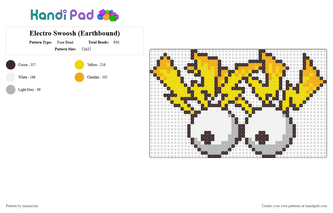 Electro Swoosh (Earthbound) - Fuse Bead Pattern by maxaronii on Kandi Pad - brown,yellow,electro swoosh,game sprite,earthbound,mother,retro,eyeballs,lightning,eyes