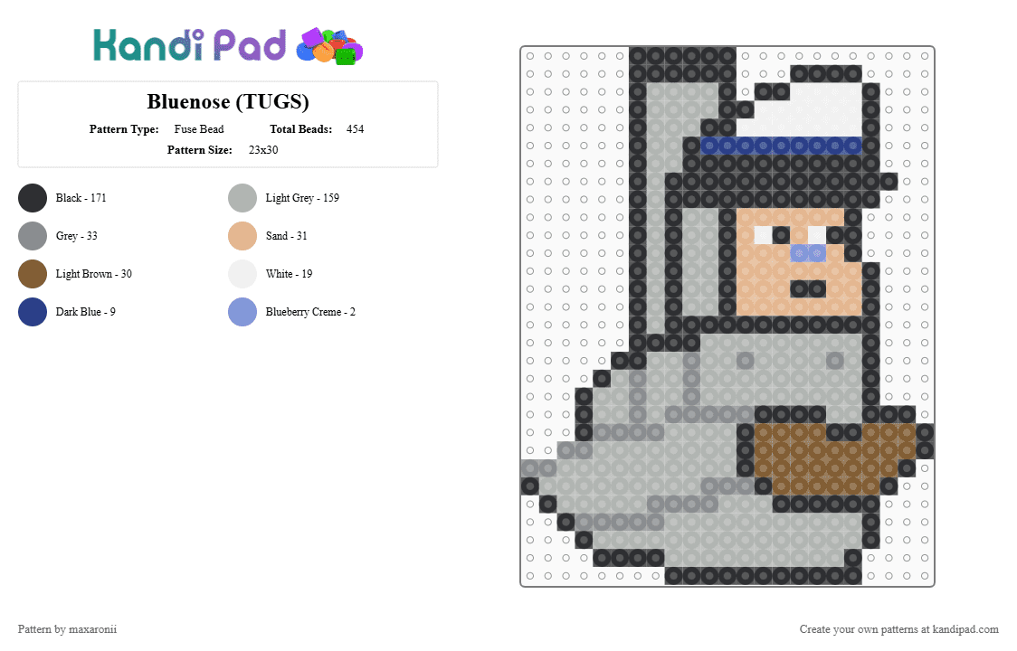 Bluenose (TUGS) - Fuse Bead Pattern by maxaronii on Kandi Pad - beige, bluenose, boat, cartoon, kids show, naval, navy, tugboat, tugs
