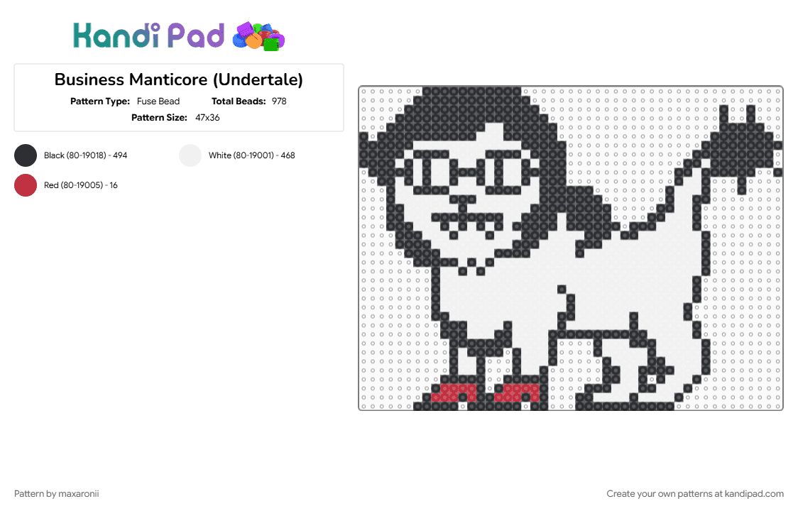 Business Manticore (Undertale) - Fuse Bead Pattern by maxaronii on Kandi Pad - character, game sprite, gaming, indie game, npc, pokemon, undertale, video game, white