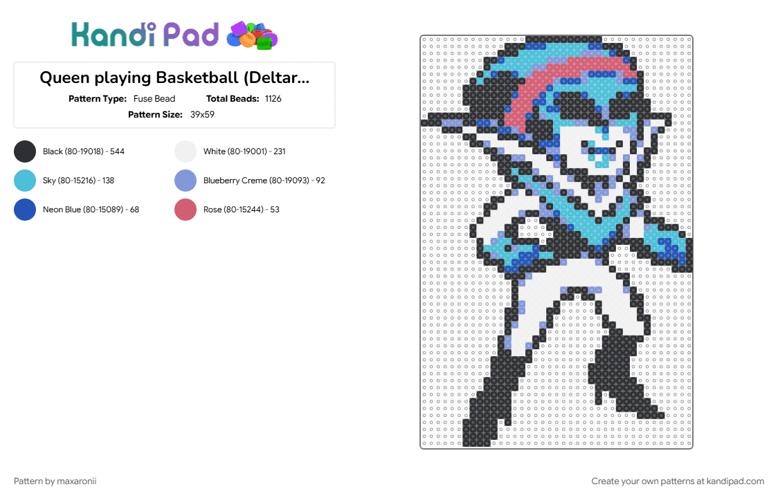 Queen playing Basketball (Deltarune Chapter 5) - Fuse Bead Pattern by maxaronii on Kandi Pad - character, deltarune, deltarune chapter 5, gaming, light blue, queen, queen deltarune, undertale