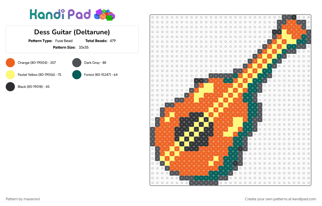 Dess Guitar (Deltarune) - Fuse Bead Pattern by maxaronii on Kandi Pad - deltarune, deltarune chapter 2, dess, game sprite, gaming, gray, guitar, noelle, orange