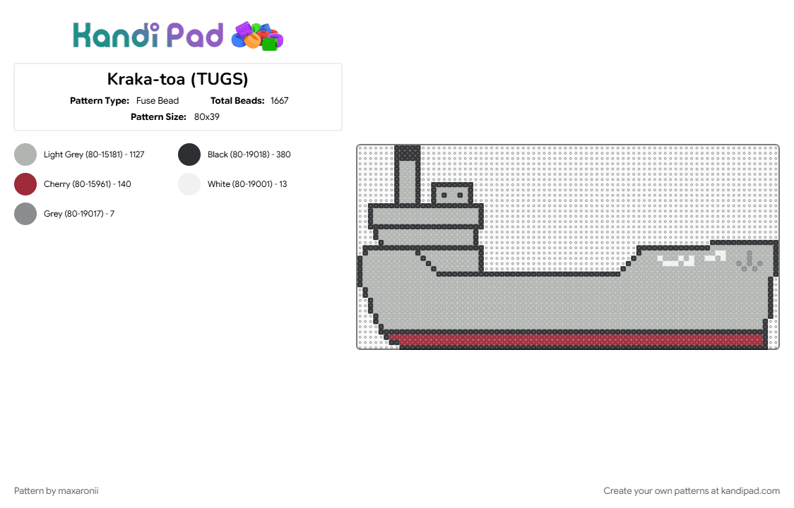 Kraka-toa (TUGS) - Fuse Bead Pattern by maxaronii on Kandi Pad - boat, cartoon, krakatoa, naval, navy, ship, tugboat, tugs