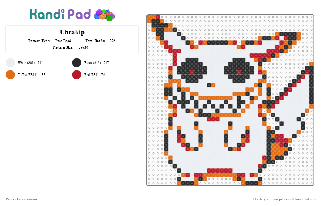 Uhcakip - Fuse Bead Pattern by maxaronii on Kandi Pad - creepypasta, exe, horror, orange, pikachu, pokeball, pokemon, red, sprite, uhcakip, white