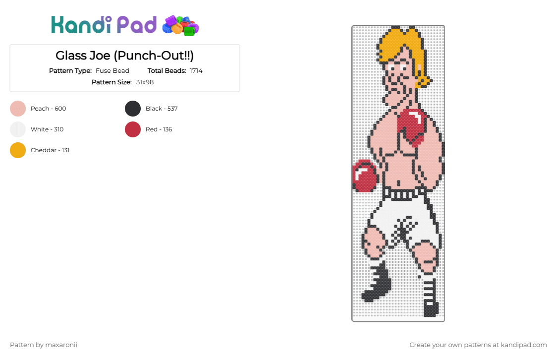 Glass Joe (Punch-Out!!) - Fuse Bead Pattern by maxaronii on Kandi Pad - beige,glass joe,punch out,boxing,boxer,retro,game sprite,little mac,sports