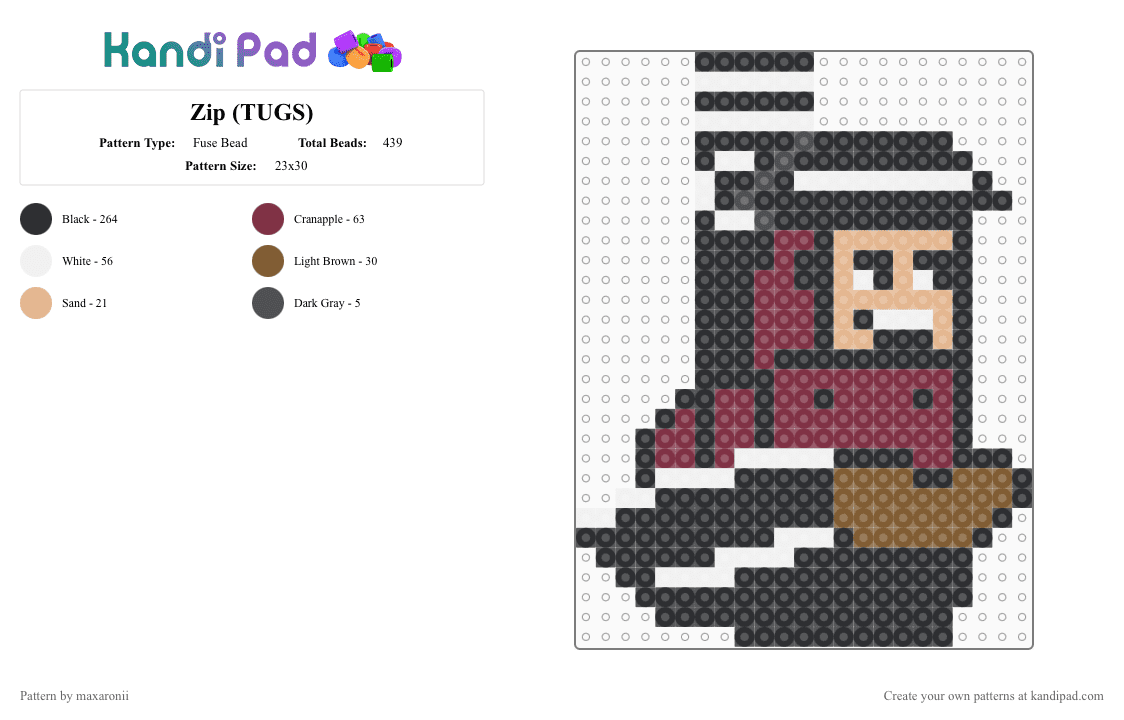 Zip (TUGS) - Fuse Bead Pattern by maxaronii on Kandi Pad - black, boat, brown, cartoon, kids show, retro, tan, tugboat, tugs, zip