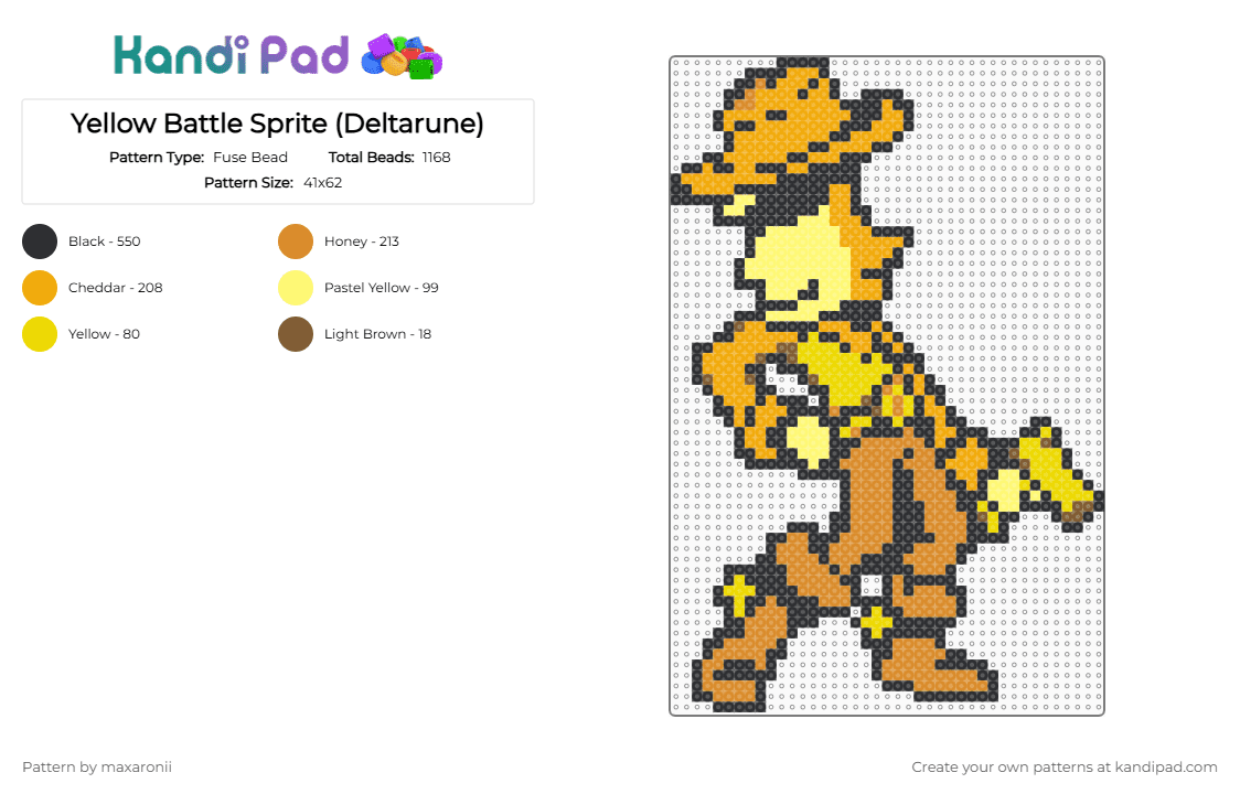 Yellow Battle Sprite (Deltarune) - Fuse Bead Pattern by maxaronii on Kandi Pad - cowboy, deltarune, deltarune chapter 5, game sprite, monochrome, orange, sheriff, undertale, yellow