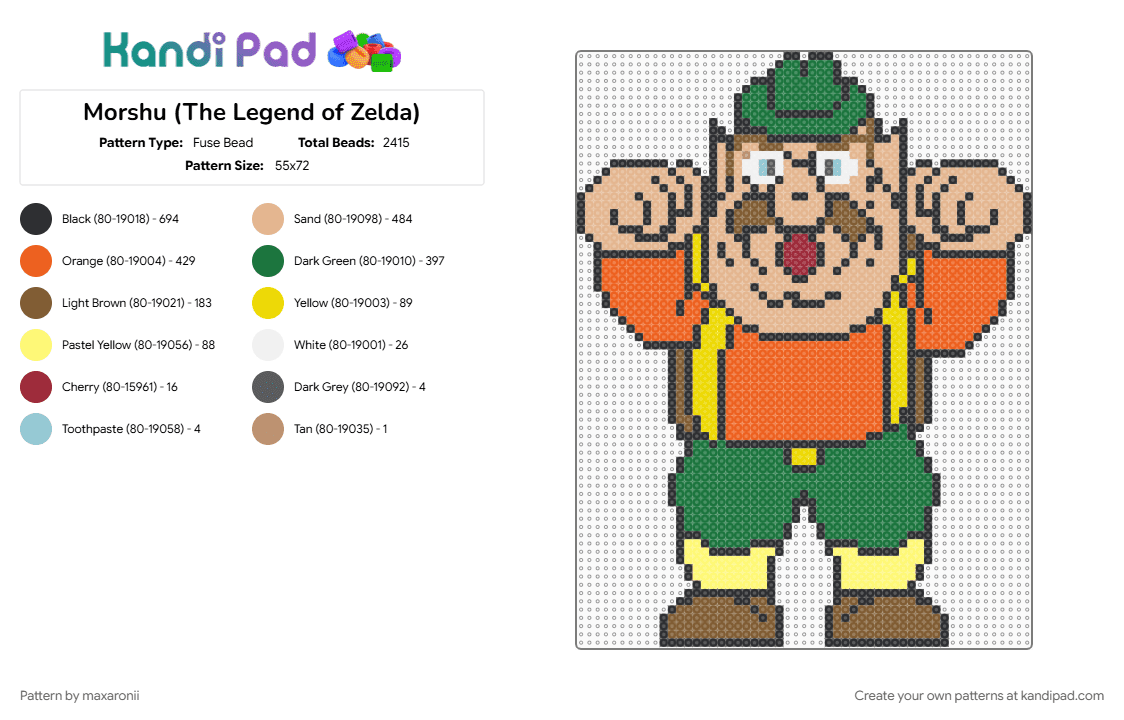 Morshu (The Legend of Zelda) - Fuse Bead Pattern by maxaronii on Kandi Pad - beige, character, gaming, green, legend of zelda, meme, memes, morshu, orange, video game, zelda