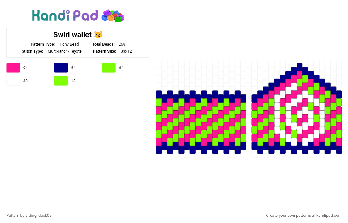 Swirl wallet 😼 - Pony Bead Pattern by sitting_duck05 on Kandi Pad - pink,green