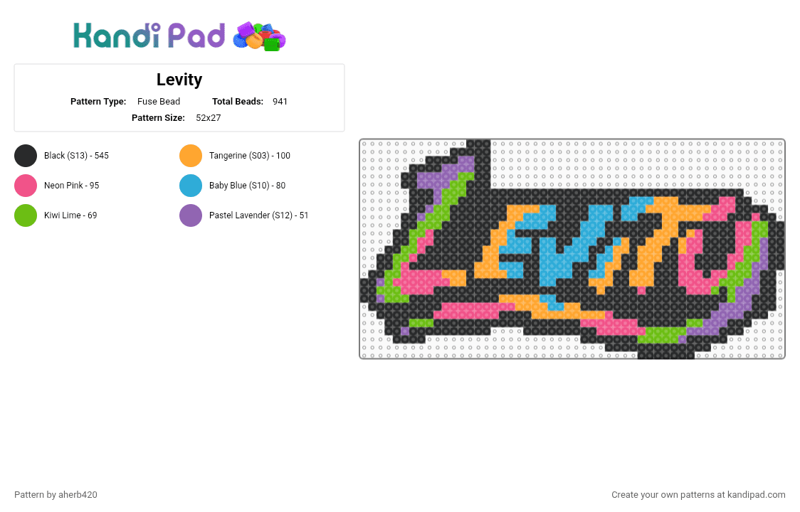 Levity - Fuse Bead Pattern by aherb420 on Kandi Pad - black,pink,orange