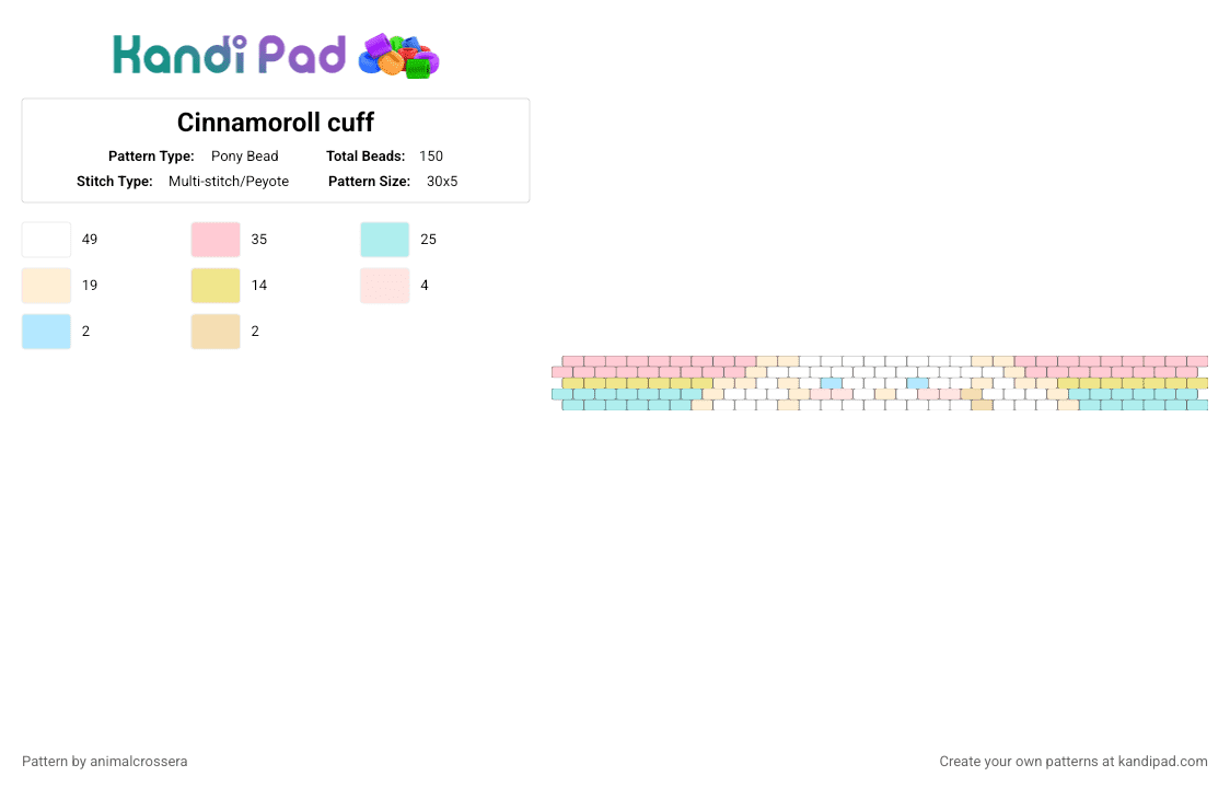 Cinnamoroll cuff - Pony Bead Pattern by animalcrossera on Kandi Pad - beige,sanrio