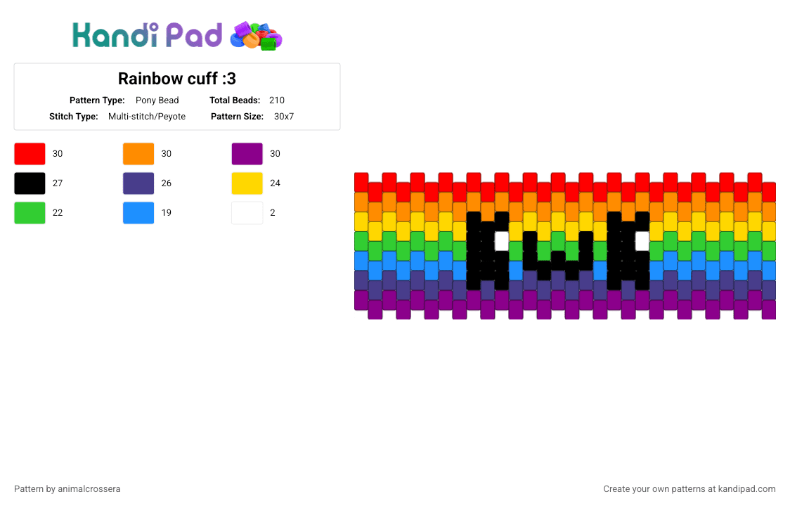 Rainbow cuff :3 - Pony Bead Pattern by animalcrossera on Kandi Pad - orange,pink,colorful