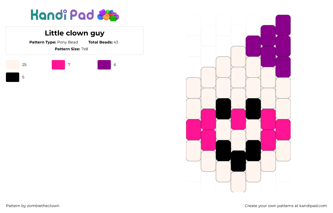 Little clown guy - Pony Bead Pattern by zombietheclown on Kandi Pad - white,pink