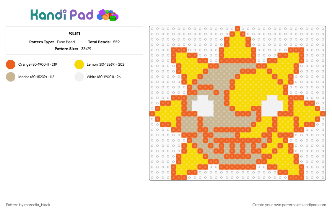 sun - Fuse Bead Pattern by marcella_black on Kandi Pad - orange, yellow