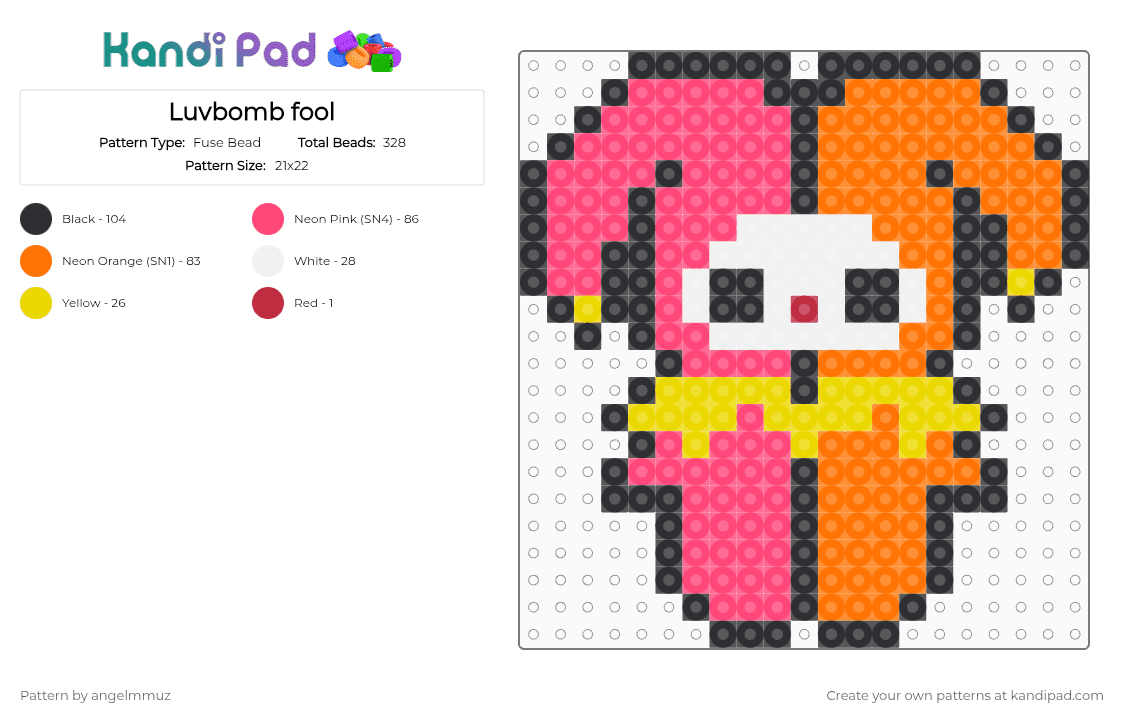 Luvbomb fool - Fuse Bead Pattern by angelmmuz on Kandi Pad - red,orange