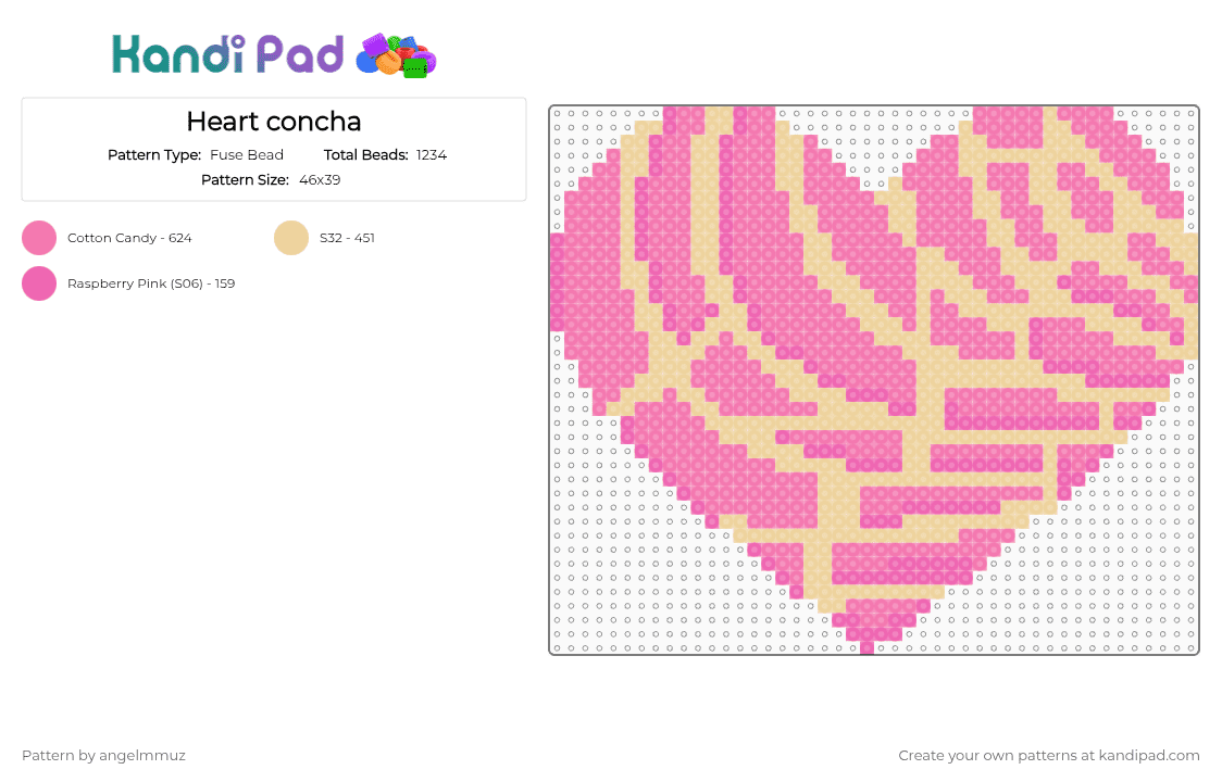 Heart concha - Fuse Bead Pattern by angelmmuz on Kandi Pad - beige,pink