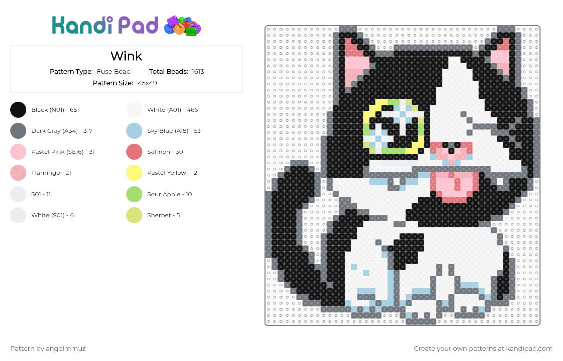 Wink - Fuse Bead Pattern by angelmmuz on Kandi Pad - black,white,gray