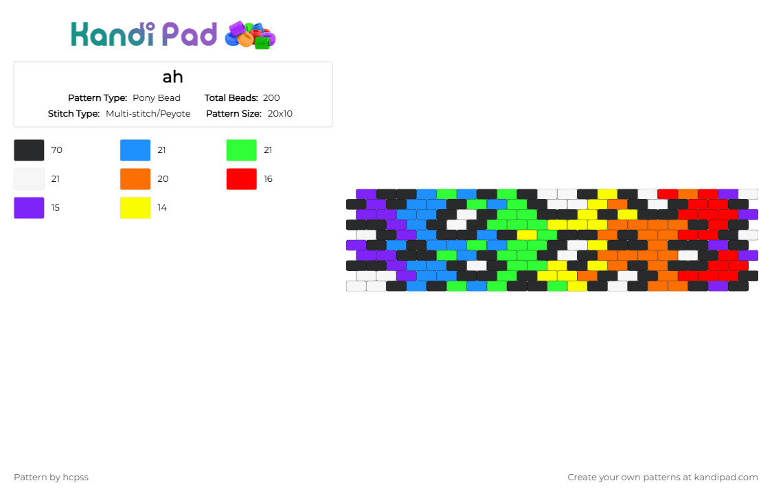 ah - Pony Bead Pattern by hcpss on Kandi Pad - light blue,green,orange