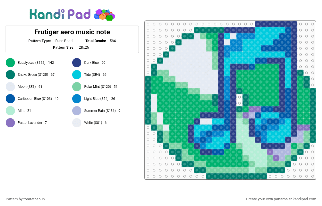 Frutiger aero music note - Fuse Bead Pattern by tomtatosoup on Kandi Pad - blue,green,teal