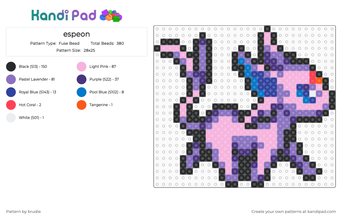 espeon - Fuse Bead Pattern by brudie on Kandi Pad - pink,purple,blue