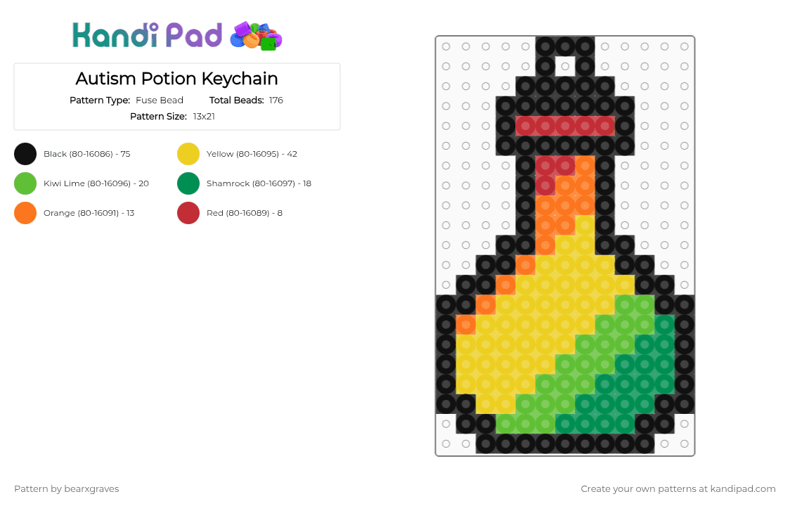 Autism Potion Keychain - Fuse Bead Pattern by bearxgraves on Kandi Pad - yellow,green,pride,potion,autism