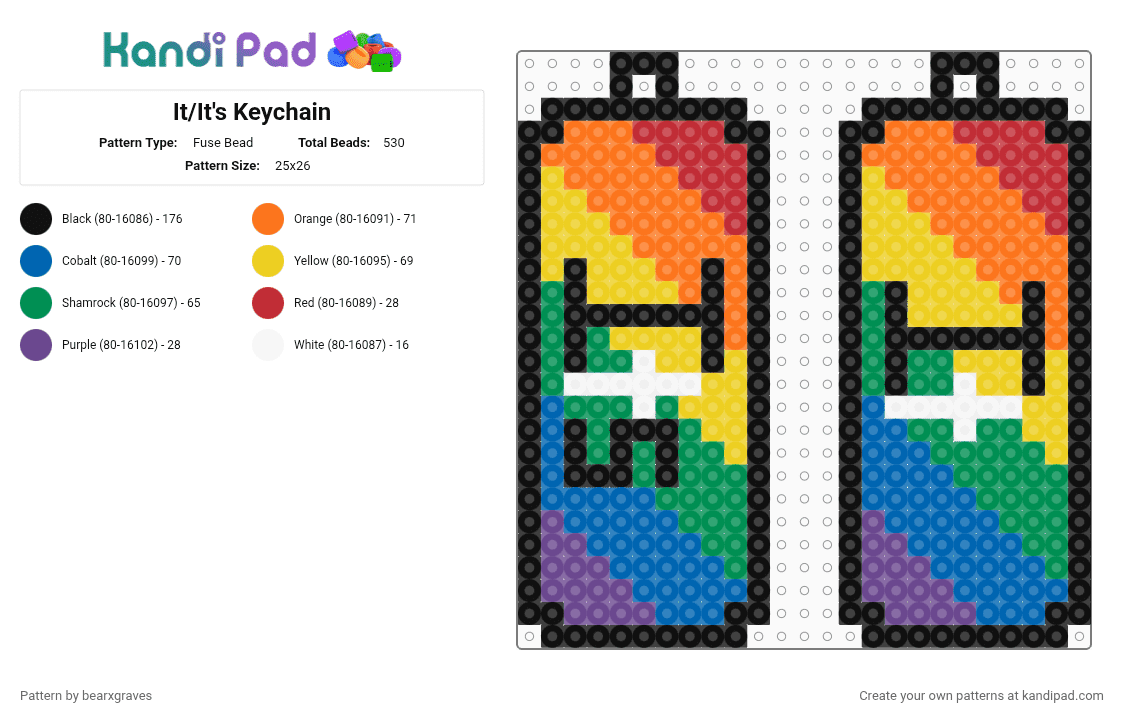 It/It\'s Keychain - Fuse Bead Pattern by bearxgraves on Kandi Pad - 