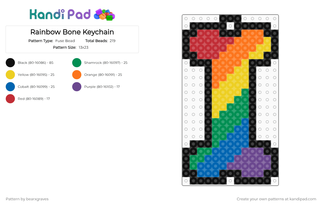 Rainbow Bone Keychain - Fuse Bead Pattern by bearxgraves on Kandi Pad - 