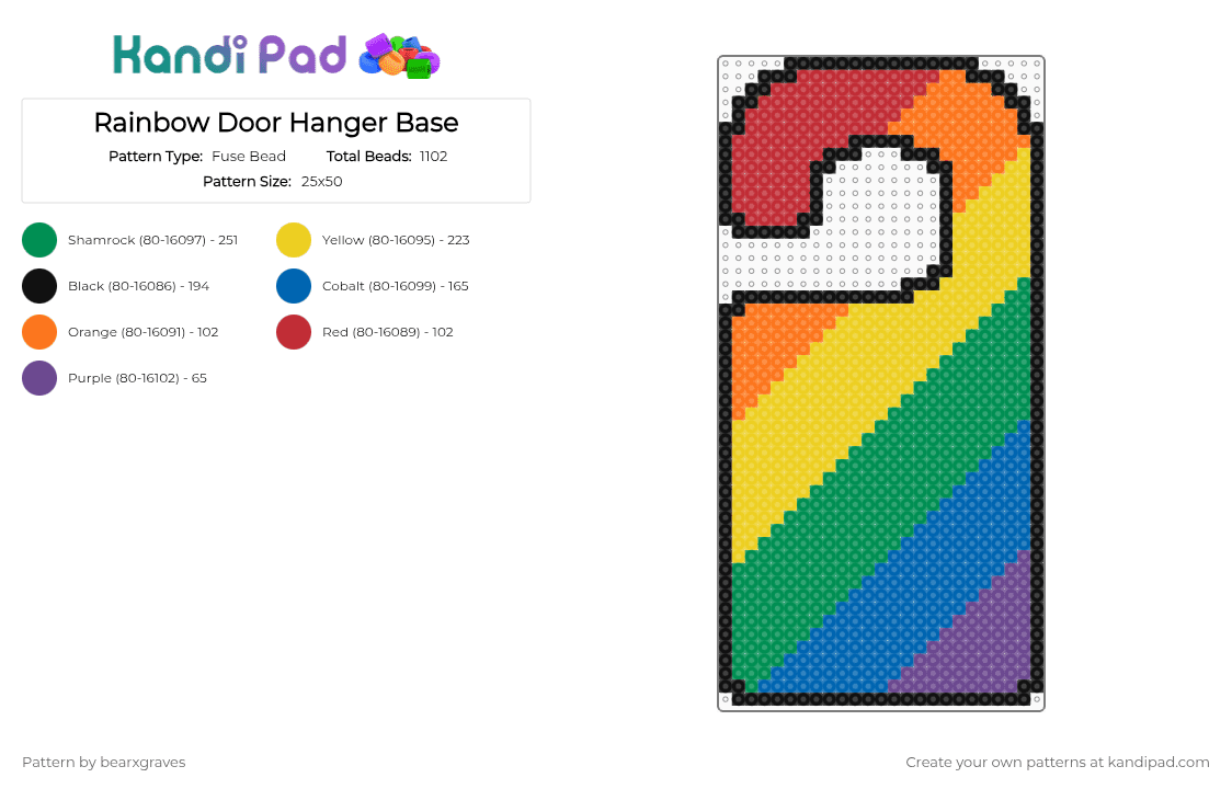 Rainbow Door Hanger Base - Fuse Bead Pattern by bearxgraves on Kandi Pad - blue, green, yellow