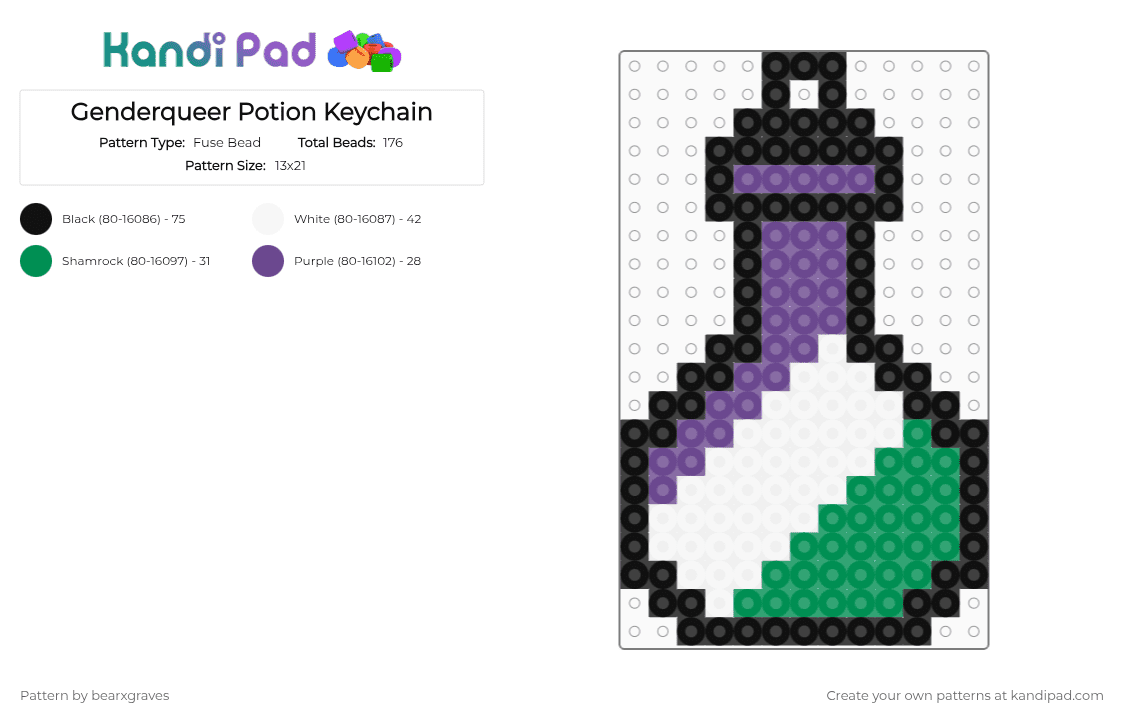 Genderqueer Potion Keychain - Fuse Bead Pattern by bearxgraves on Kandi Pad - purple,green,pride,potion,genderqueer