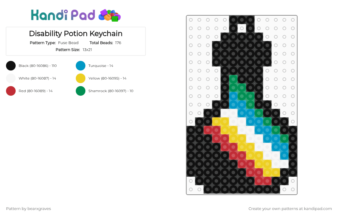 Disability Potion Keychain - Fuse Bead Pattern by bearxgraves on Kandi Pad - black,light blue,yellow,red,pride,potion,disability