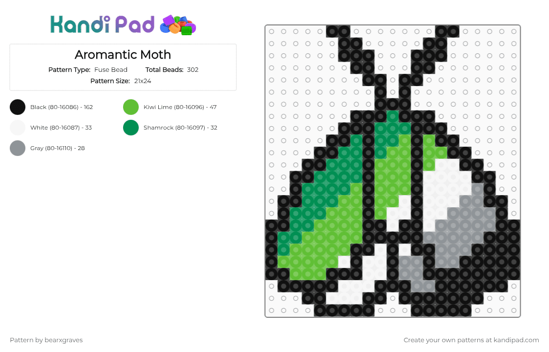 Aromantic Moth - Fuse Bead Pattern by bearxgraves on Kandi Pad - 