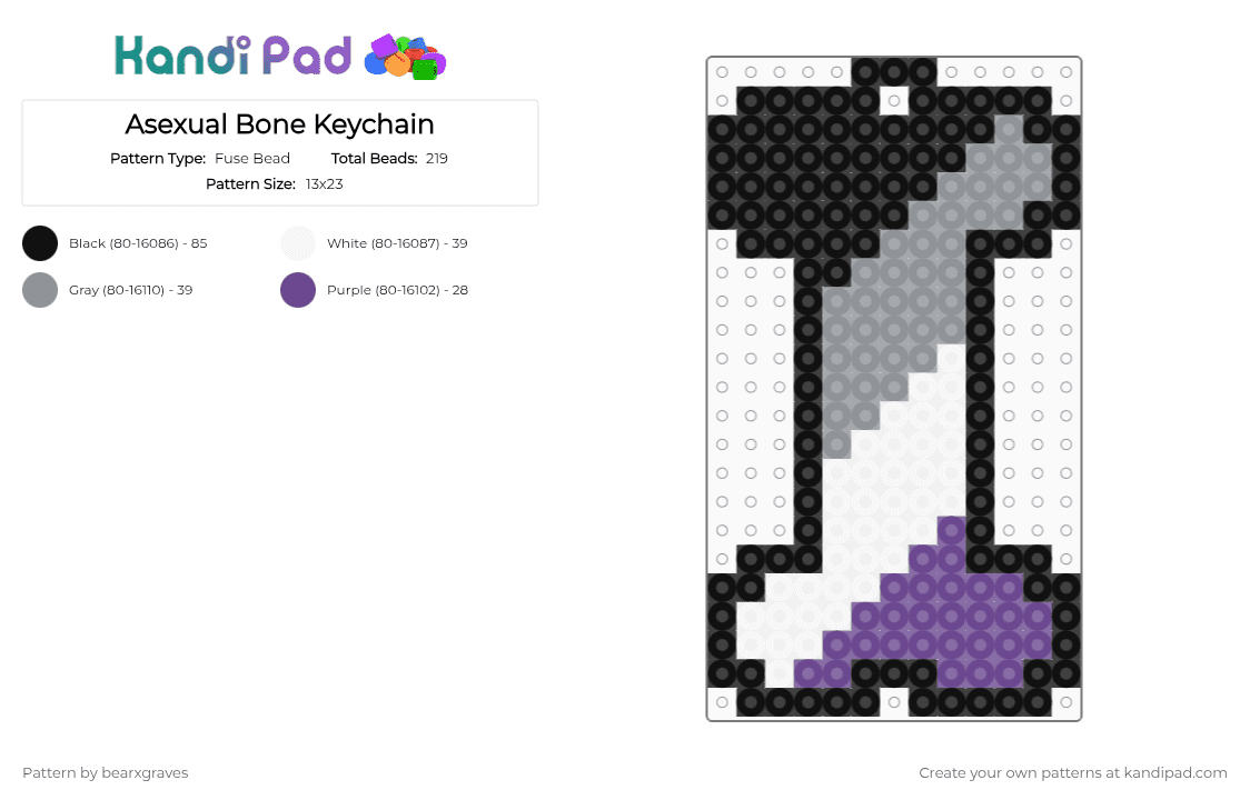Asexual Bone Keychain - Fuse Bead Pattern by bearxgraves on Kandi Pad - purple,gray,pride,bone,asexual
