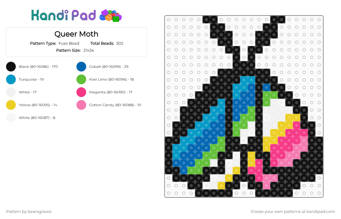 Queer Moth - Fuse Bead Pattern by bearxgraves on Kandi Pad - 