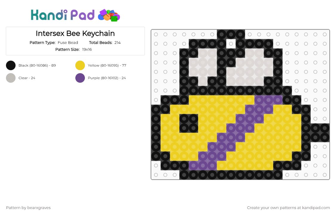 Intersex Bee Keychain - Fuse Bead Pattern by bearxgraves on Kandi Pad - yellow,pride,bee,intersex
