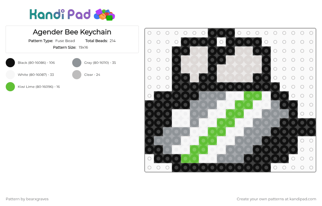 Agender Bee Keychain - Fuse Bead Pattern by bearxgraves on Kandi Pad - black,beige,gray,pride,bee,agender